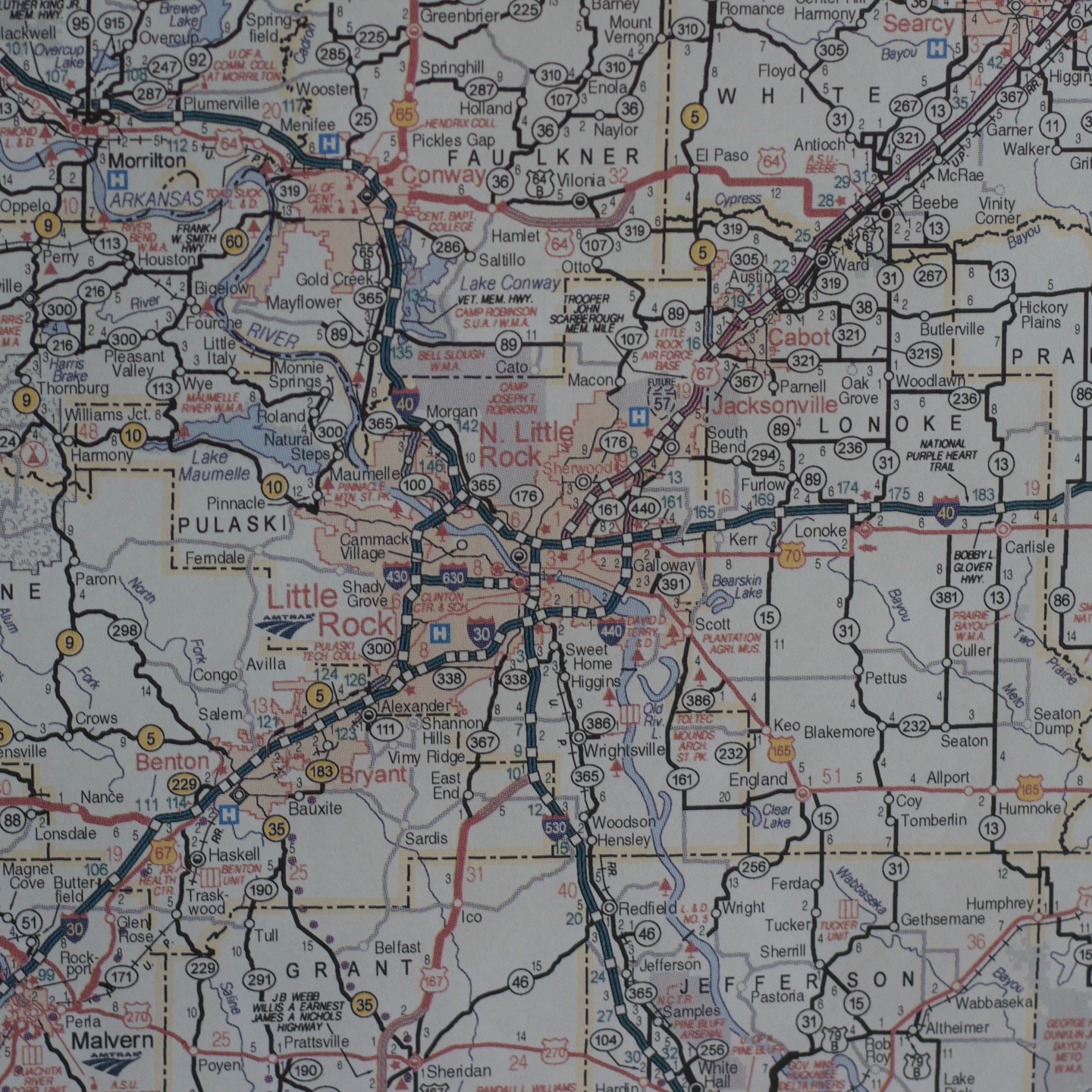 Close up of Highway Map of Arkansas print