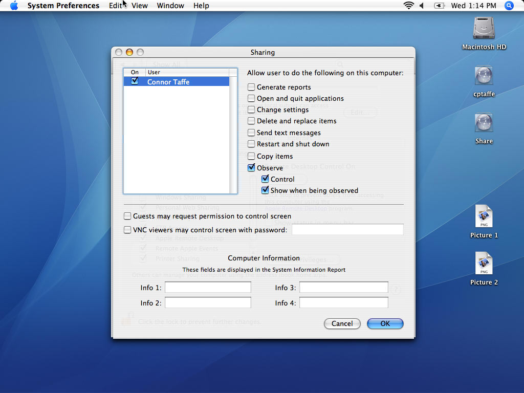 OS X Tiger ARD Access Priviledges