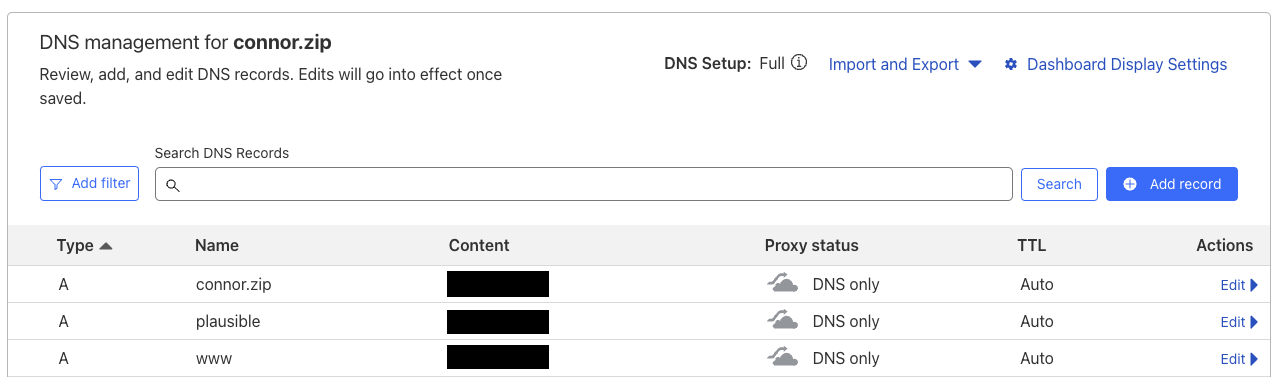 CloudFlare DNS Configuration
