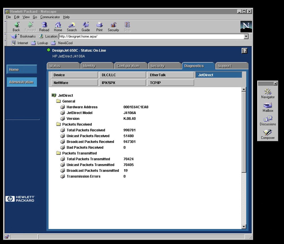 The HP DesignJet 650C Web UI