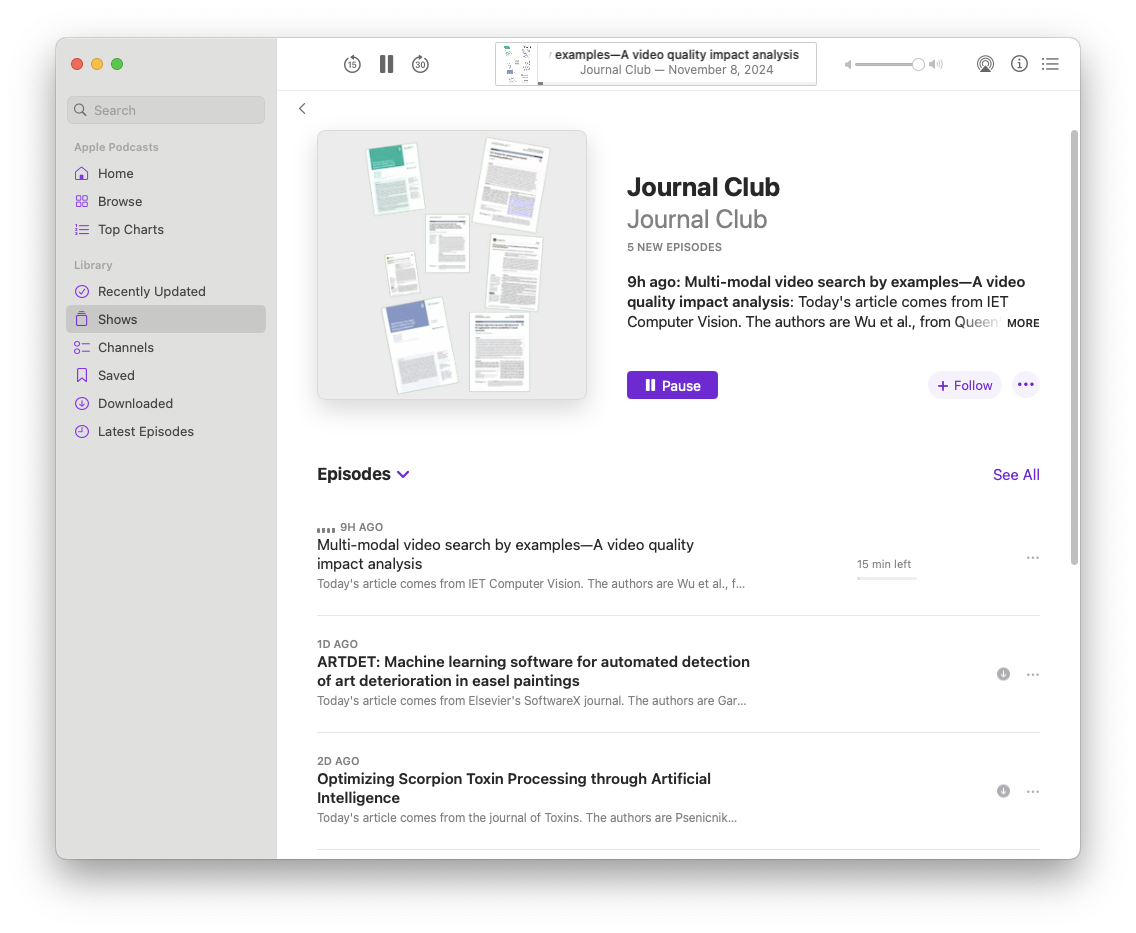 Journal Club Podcast in Apple Podcasts on Mac